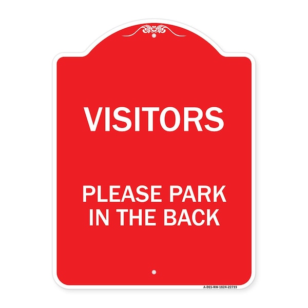 Visitors Please Park in the Back, Red & White Aluminum Architectural Sign, 18" x 24", RW-1824-22719